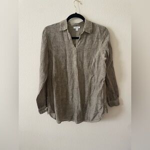 J. Jill love linen olive green 100% linen collared v neck long sleeve blouse